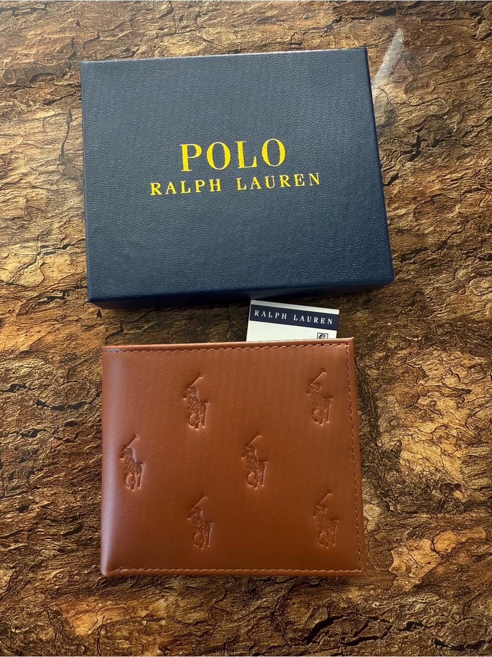 Ralph Lauren Brown Embossed Polo Leather Bifold Wallet